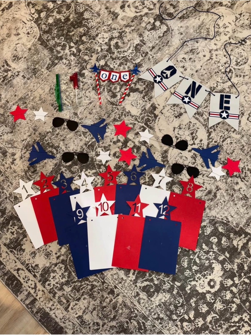 Patriotic Airplane Themed First Birthday Party Decorations - Red White Blue